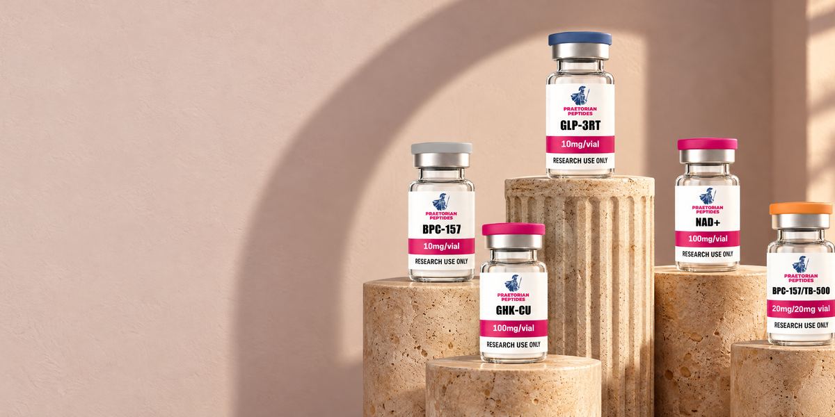 Praetorian research vials on travertine column drums
