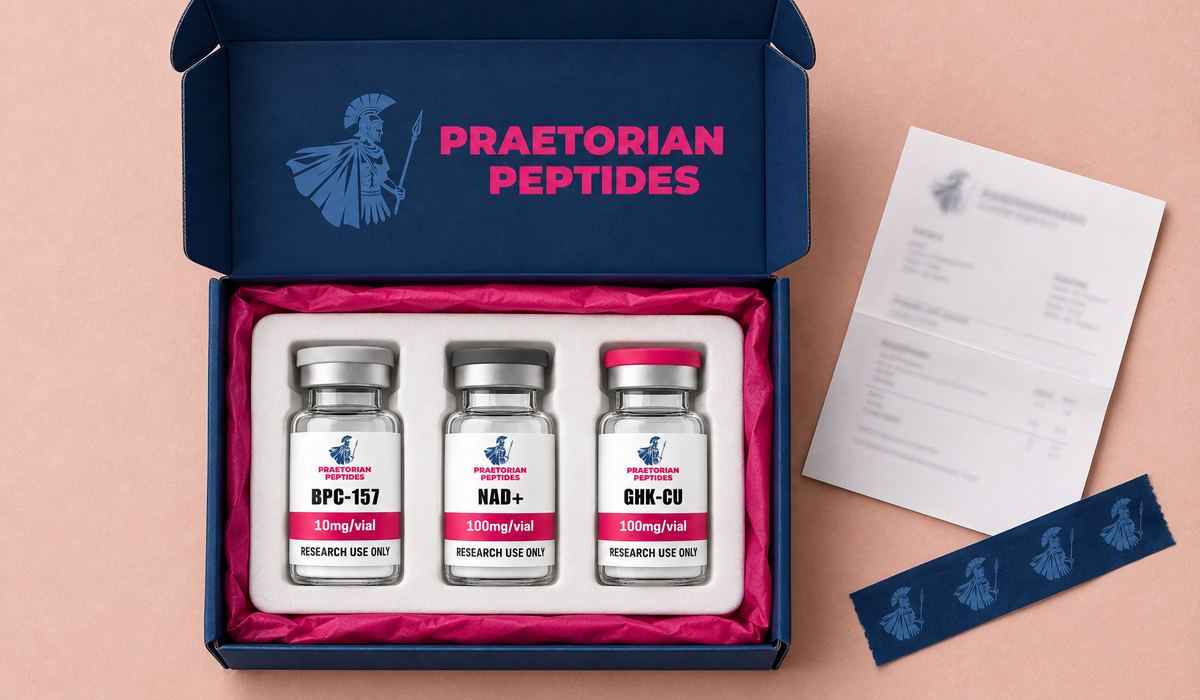 Open Praetorian mailer box with sealed vials
